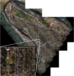 The compiled raster image of Portland, inset to show detail