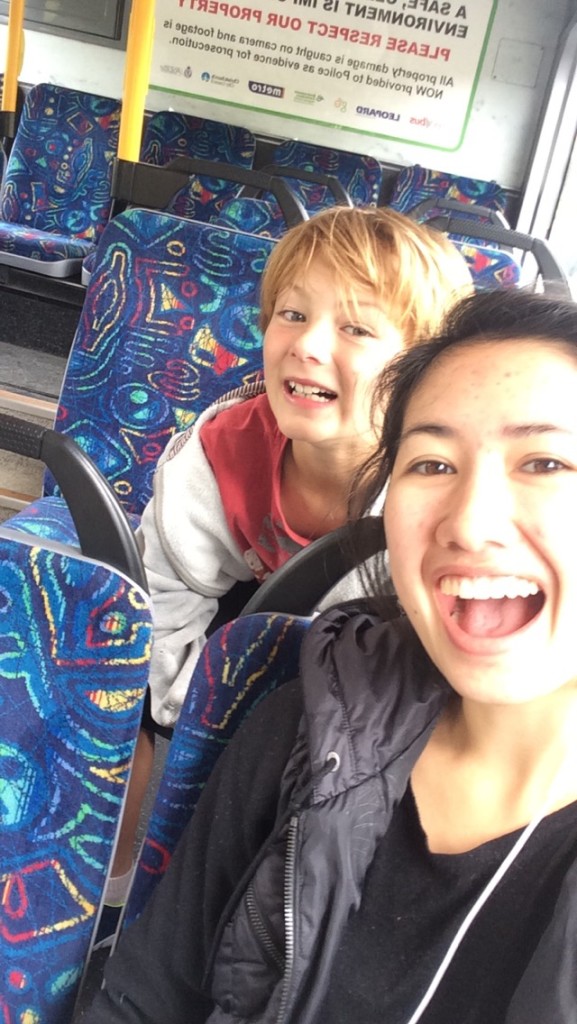 Jule and I on a Christchurch bus