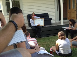 Emma and Grace (adorably) practicing the hongi 