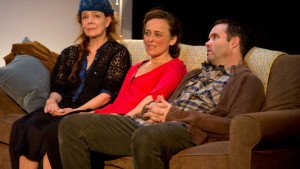 Sibling Contemplation: Left to right; Deirdre O’Connell (Kris), Birgit Huppuch (Tara), and Danny Wolohan (Timothy).