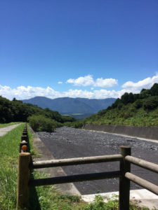 Osawa failure debris funnel leading to the alluvial fan, bank system and groundsels.